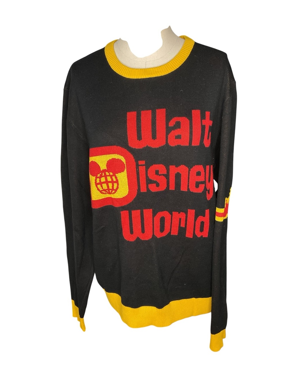 Disney Parks Walt Disney World Logo Knit Sweater Black Yellow Women's Medium
